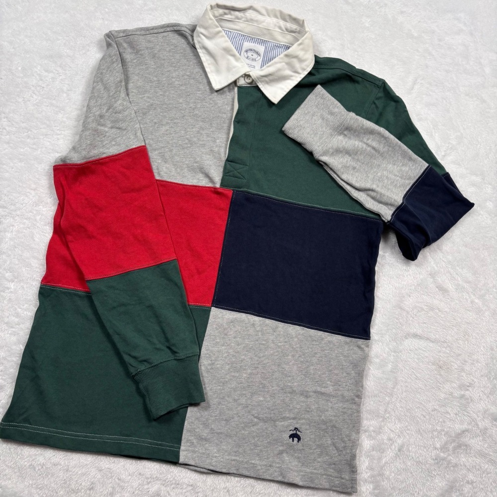 Brooks Brothers Rugby Polo Shirt Men M Colorblock Patchwork Golden Fleece Logo
